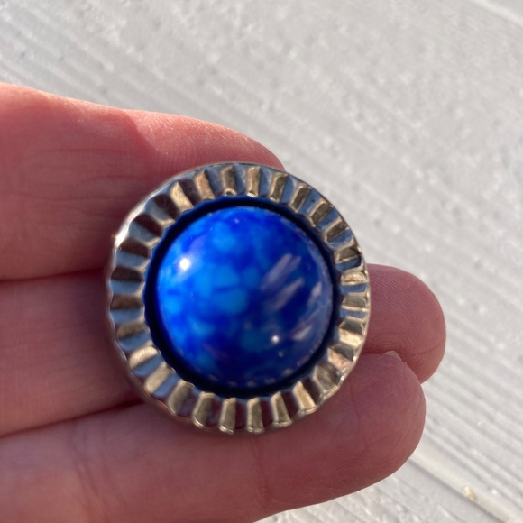 NONY Button Covers silvertone blue stones set of 2 vintage - Picture 5 of 5